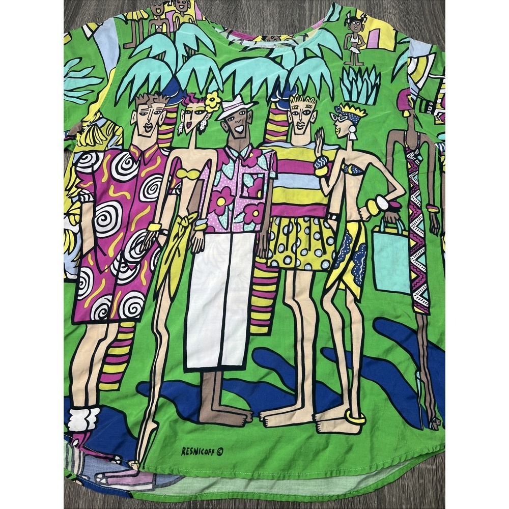VTG 80's Esprit Resnicoff Art Print Top Women's Small Beach Tropical Shirt Tunic - Picture 3 of 16